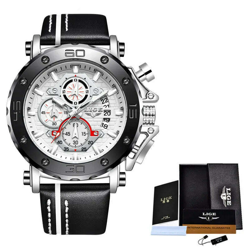 2023 Top Brand LIGE Men Watches Fashion Sport Leather Watch Mens Luxury Date Waterproof Quartz Chronograph Relogio Masculino+Box - KIMLUD