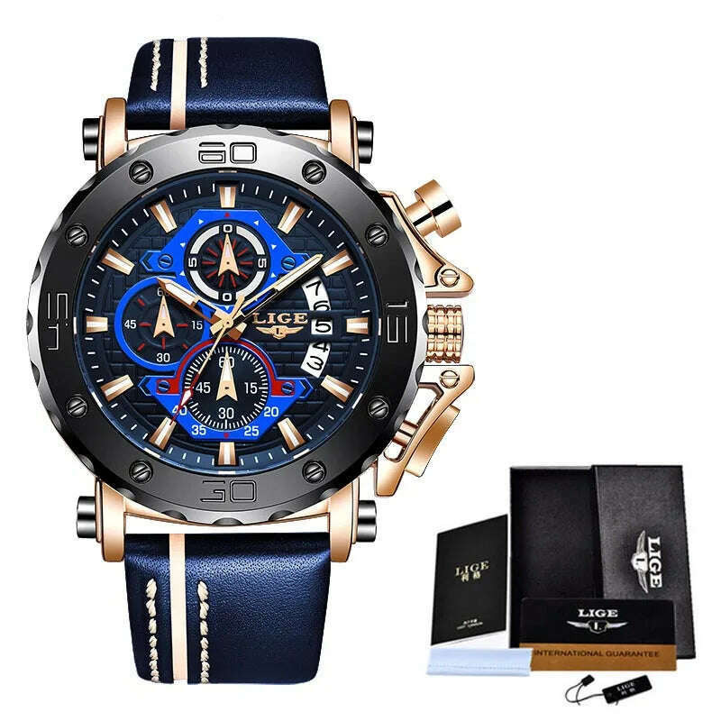 KIMLUD, 2023 Top Brand LIGE Men Watches Fashion Sport Leather Watch Mens Luxury Date Waterproof Quartz Chronograph Relogio Masculino+Box, KIMLUD Womens Clothes