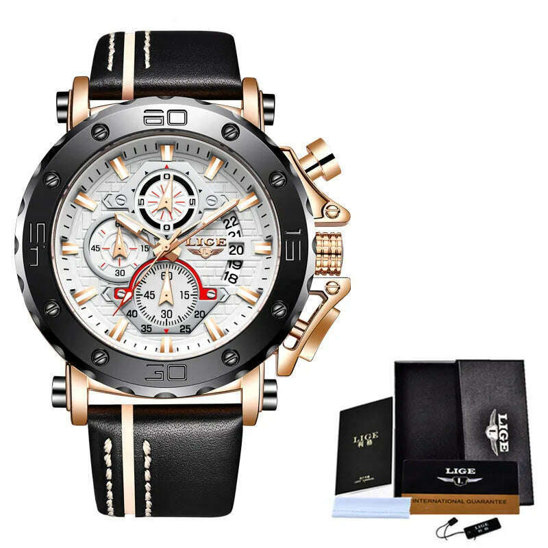 2023 Top Brand LIGE Men Watches Fashion Sport Leather Watch Mens Luxury Date Waterproof Quartz Chronograph Relogio Masculino+Box - KIMLUD