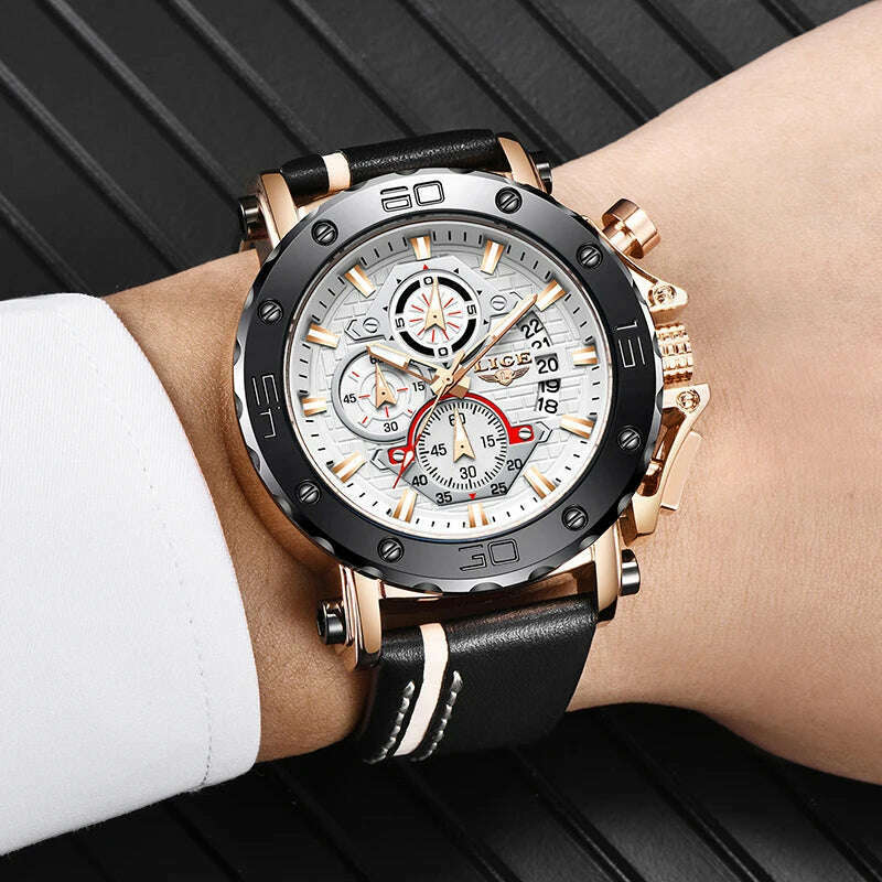 2023 Top Brand LIGE Men Watches Fashion Sport Leather Watch Mens Luxury Date Waterproof Quartz Chronograph Relogio Masculino+Box - KIMLUD