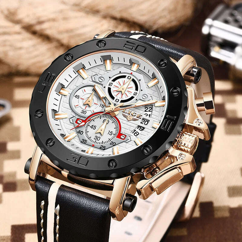 KIMLUD, 2023 Top Brand LIGE Men Watches Fashion Sport Leather Watch Mens Luxury Date Waterproof Quartz Chronograph Relogio Masculino+Box, KIMLUD Womens Clothes