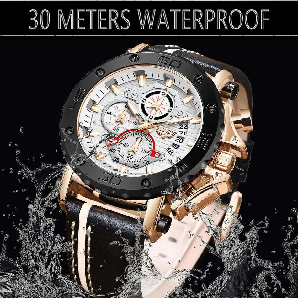 2023 Top Brand LIGE Men Watches Fashion Sport Leather Watch Mens Luxury Date Waterproof Quartz Chronograph Relogio Masculino+Box - KIMLUD