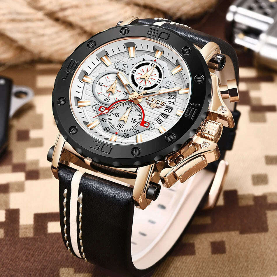 2023 Top Brand LIGE Men Watches Fashion Sport Leather Watch Mens Luxury Date Waterproof Quartz Chronograph Relogio Masculino+Box - KIMLUD