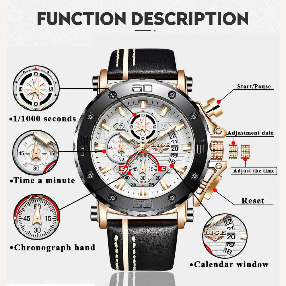 2023 Top Brand LIGE Men Watches Fashion Sport Leather Watch Mens Luxury Date Waterproof Quartz Chronograph Relogio Masculino+Box - KIMLUD