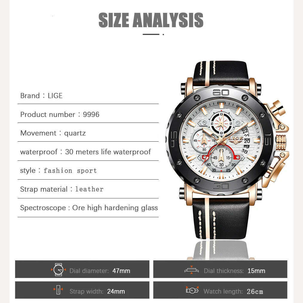 KIMLUD, 2023 Top Brand LIGE Men Watches Fashion Sport Leather Watch Mens Luxury Date Waterproof Quartz Chronograph Relogio Masculino+Box, KIMLUD Womens Clothes