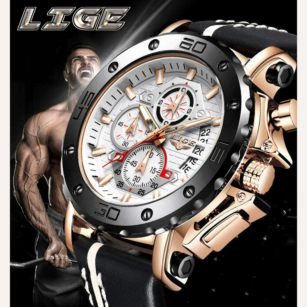 2023 Top Brand LIGE Men Watches Fashion Sport Leather Watch Mens Luxury Date Waterproof Quartz Chronograph Relogio Masculino+Box - KIMLUD