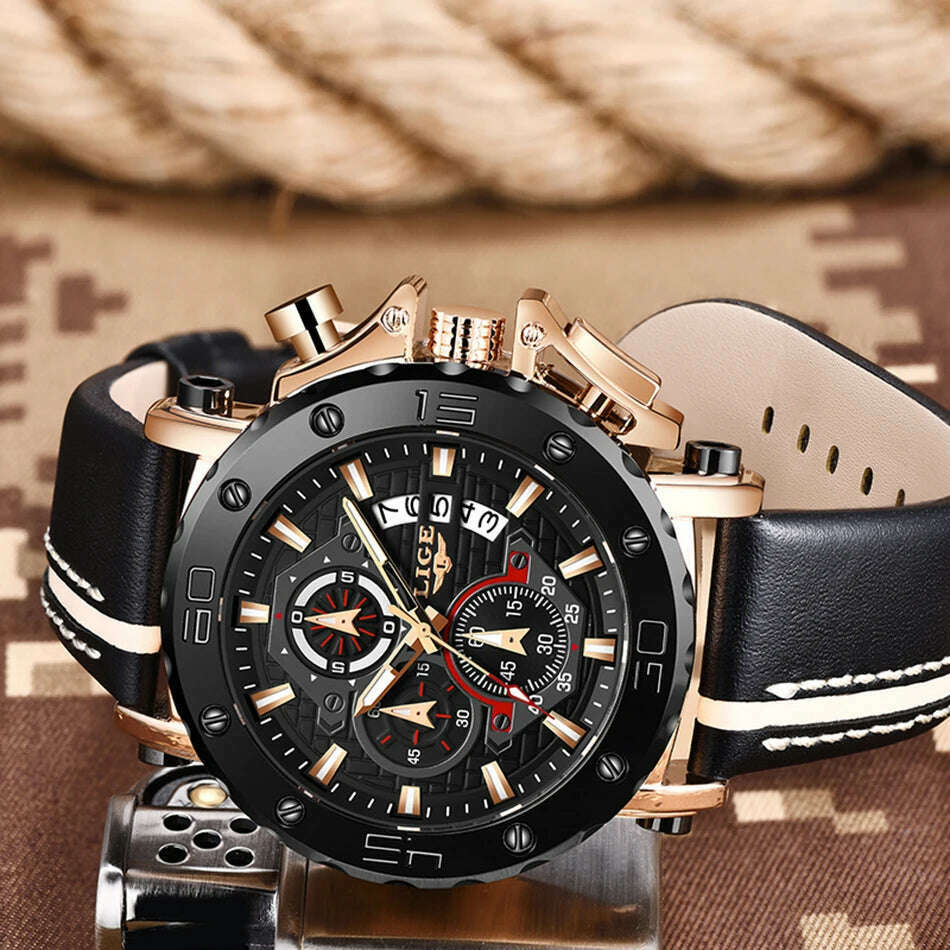 2023 Top Brand LIGE Men Watches Fashion Sport Leather Watch Mens Luxury Date Waterproof Quartz Chronograph Relogio Masculino+Box - KIMLUD