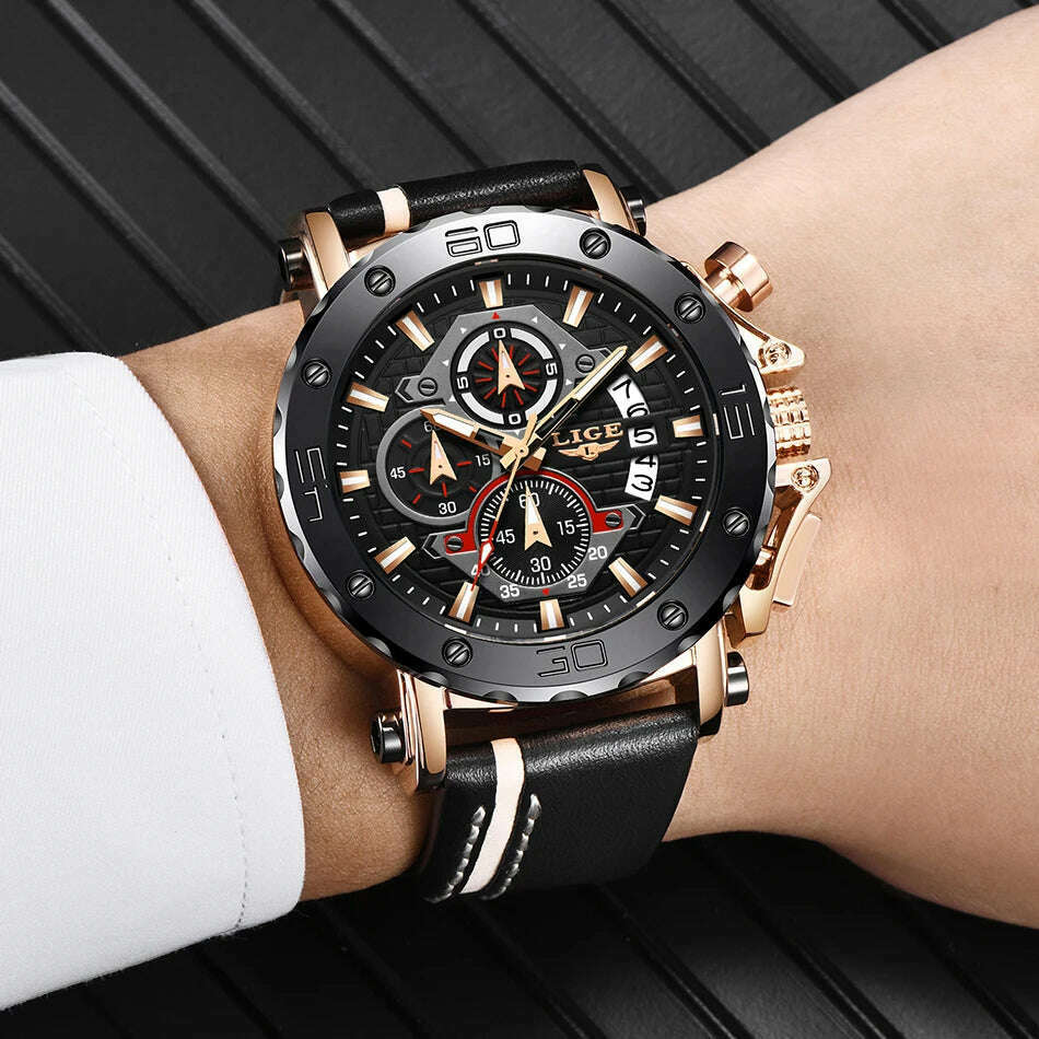 2023 Top Brand LIGE Men Watches Fashion Sport Leather Watch Mens Luxury Date Waterproof Quartz Chronograph Relogio Masculino+Box - KIMLUD