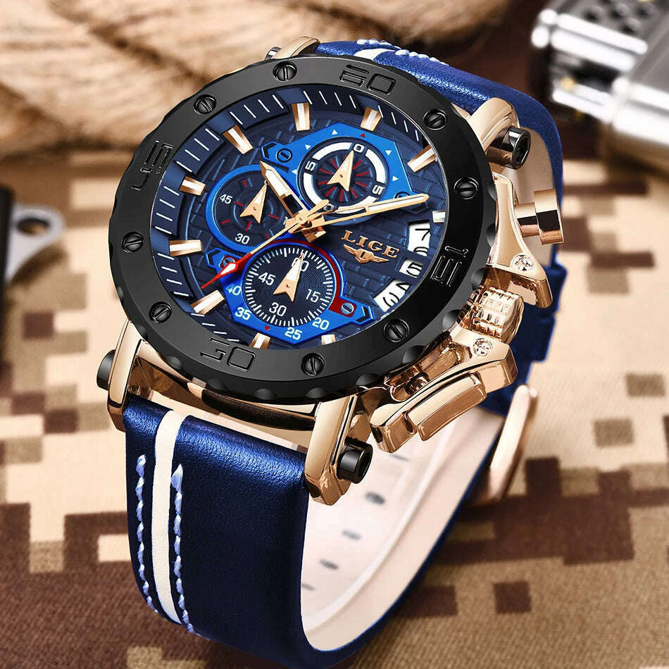 2023 Top Brand LIGE Men Watches Fashion Sport Leather Watch Mens Luxury Date Waterproof Quartz Chronograph Relogio Masculino+Box - KIMLUD