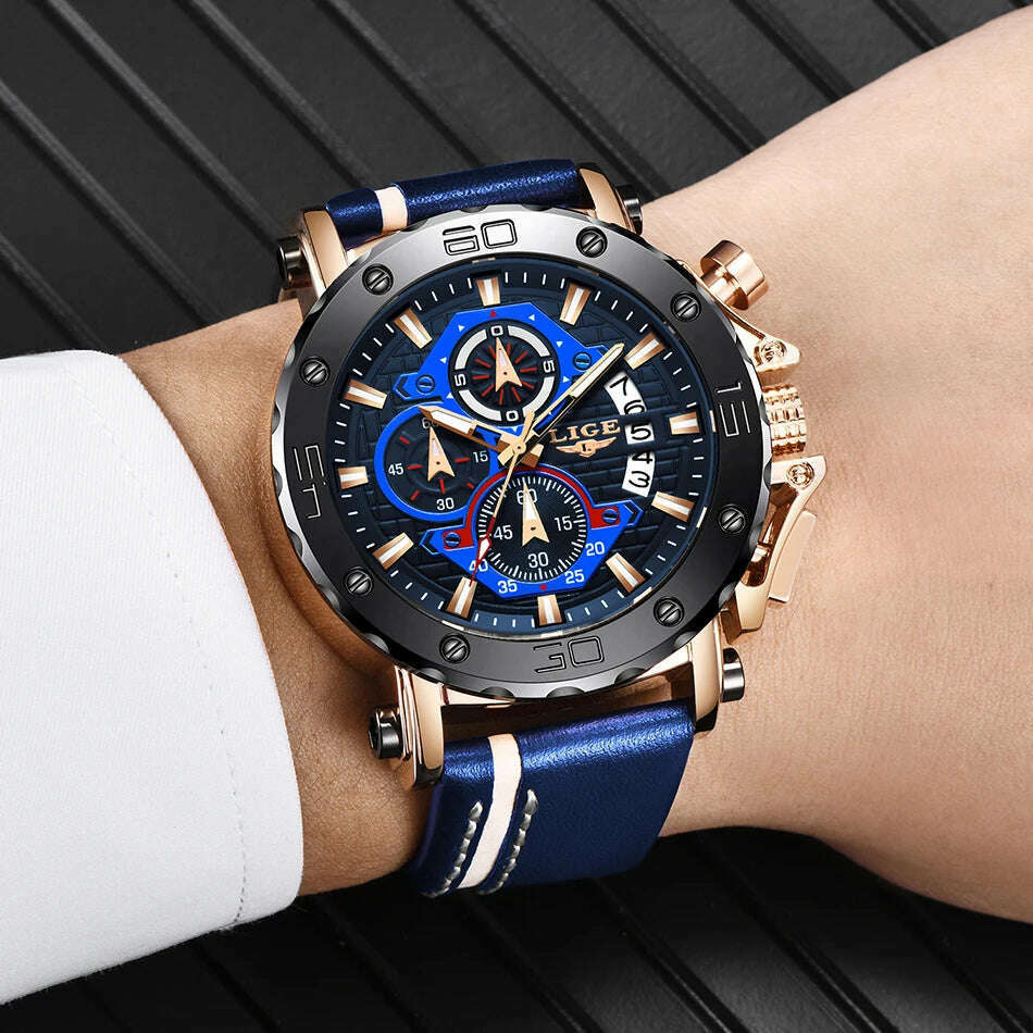 2023 Top Brand LIGE Men Watches Fashion Sport Leather Watch Mens Luxury Date Waterproof Quartz Chronograph Relogio Masculino+Box - KIMLUD