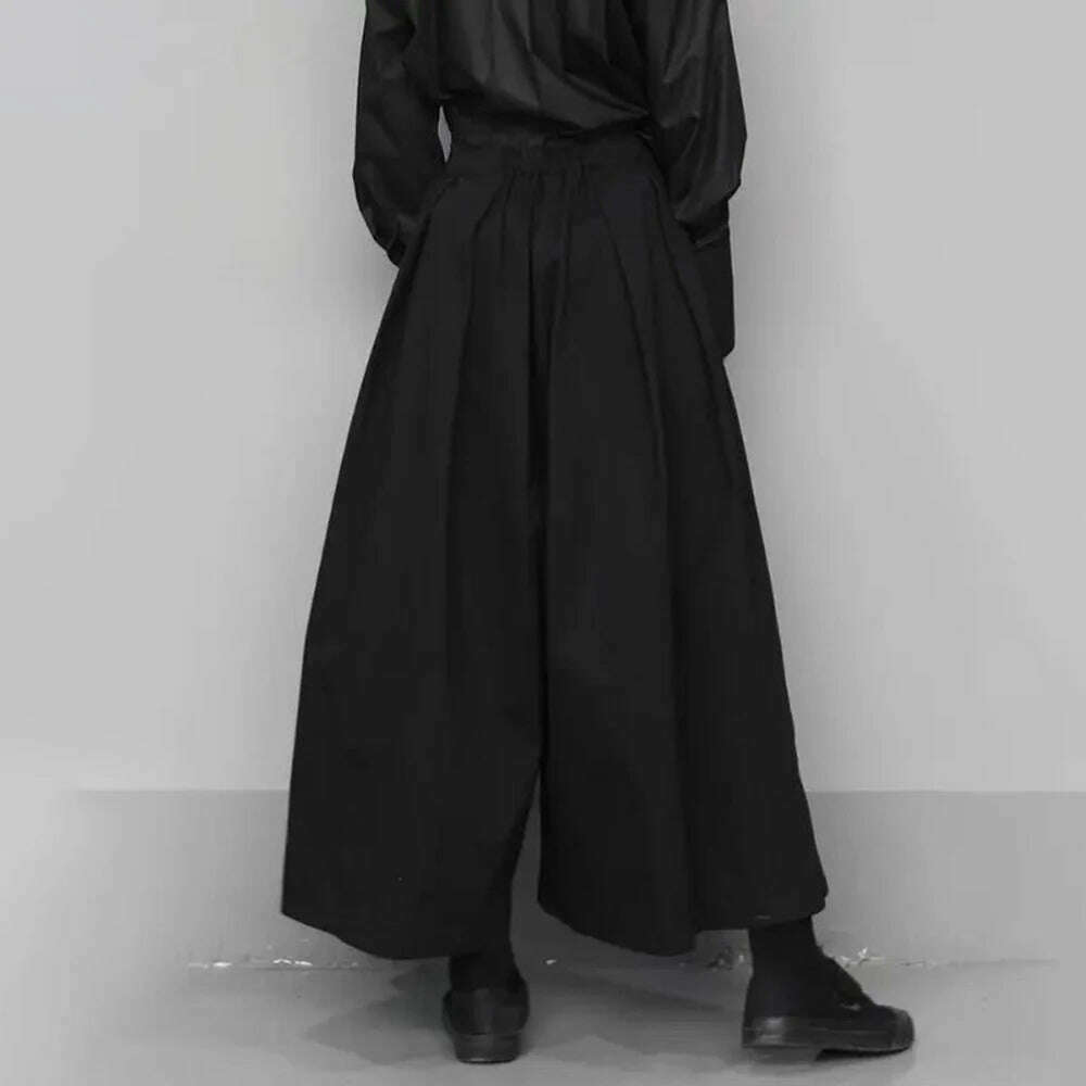 KIMLUD, 2023 Trendy Gothic Dark Style Loose Cropped Hakama Pants Wide Leg Pants New Large Size Design Sense Samurai Pants Men's Clothing, KIMLUD Womens Clothes