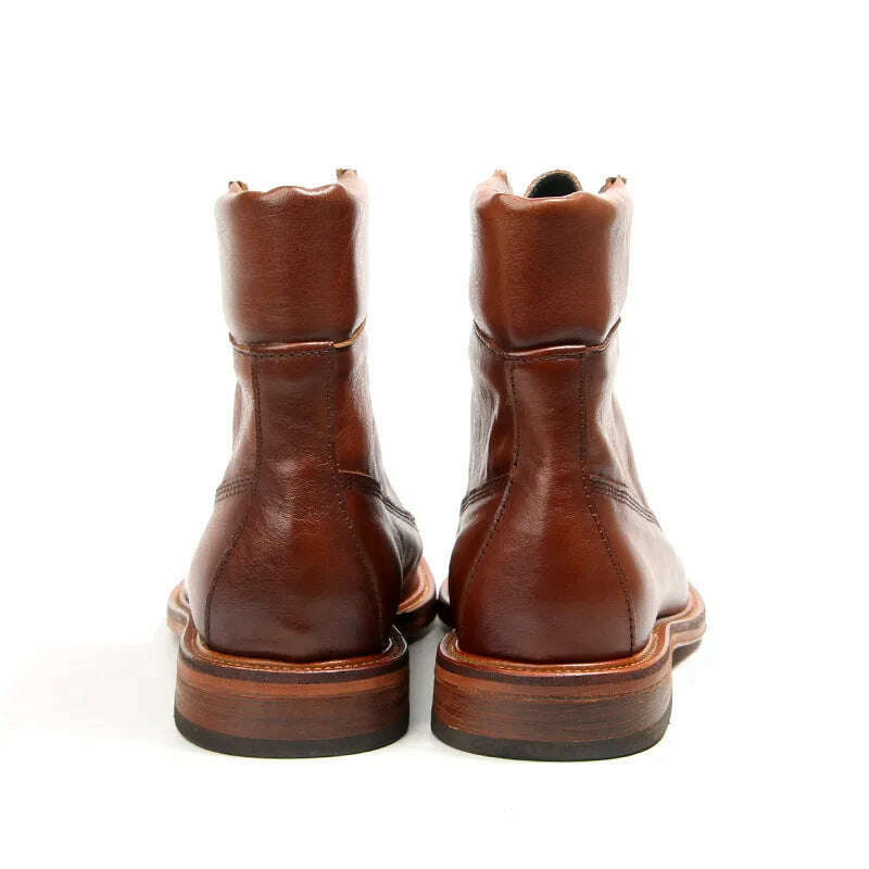 2023 Vintage Handmade Men Boots British Luxury Cow Leather Shoes Quality Round Toe Classic Autumn Ankle Casual Platform Boots - KIMLUD