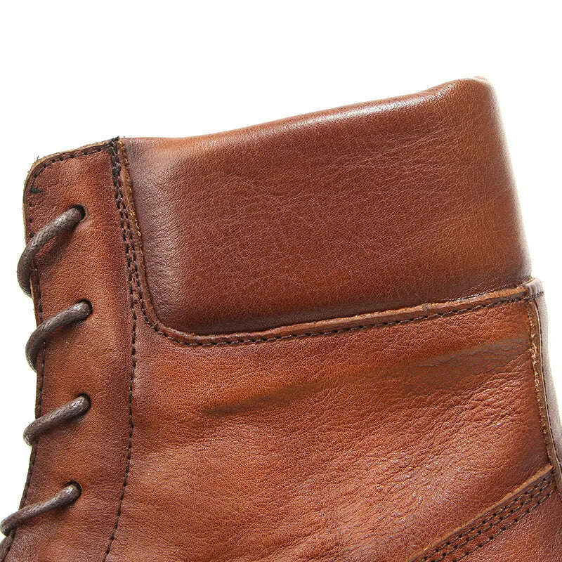 2023 Vintage Handmade Men Boots British Luxury Cow Leather Shoes Quality Round Toe Classic Autumn Ankle Casual Platform Boots - KIMLUD