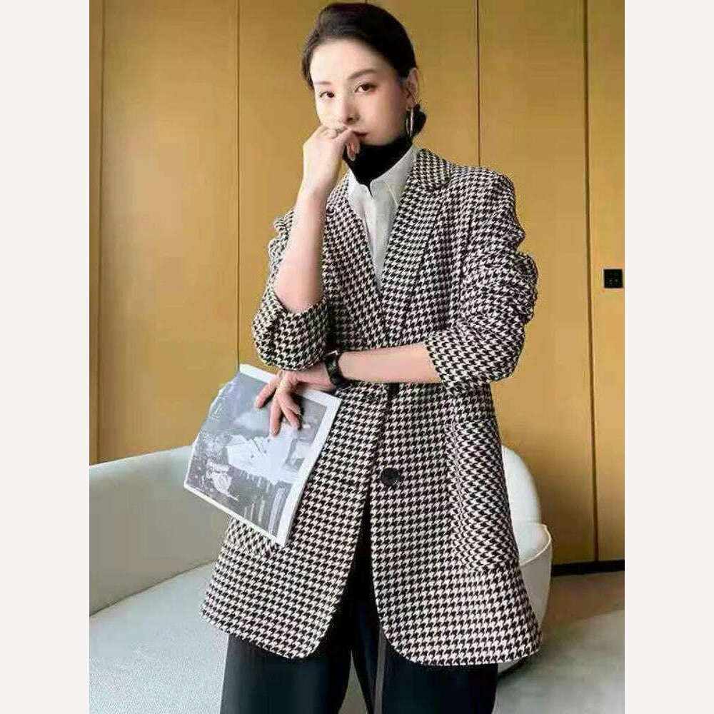 KIMLUD, 2023 Winter Coats Women Blazer Chic Elegant Woman Jacket Autumn Office Lady Casual Plaid Belt Oversize Blazer Women Clothing, black / S, KIMLUD Womens Clothes