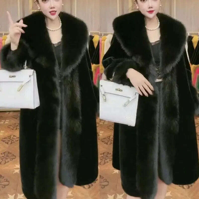 KIMLUD, 2023 Winter Fur Coat Women Thickened Artificial Fox Fur Mid Length Mink All Match Big Fur Collar Long Sleeved  Female Outwear, KIMLUD Womens Clothes