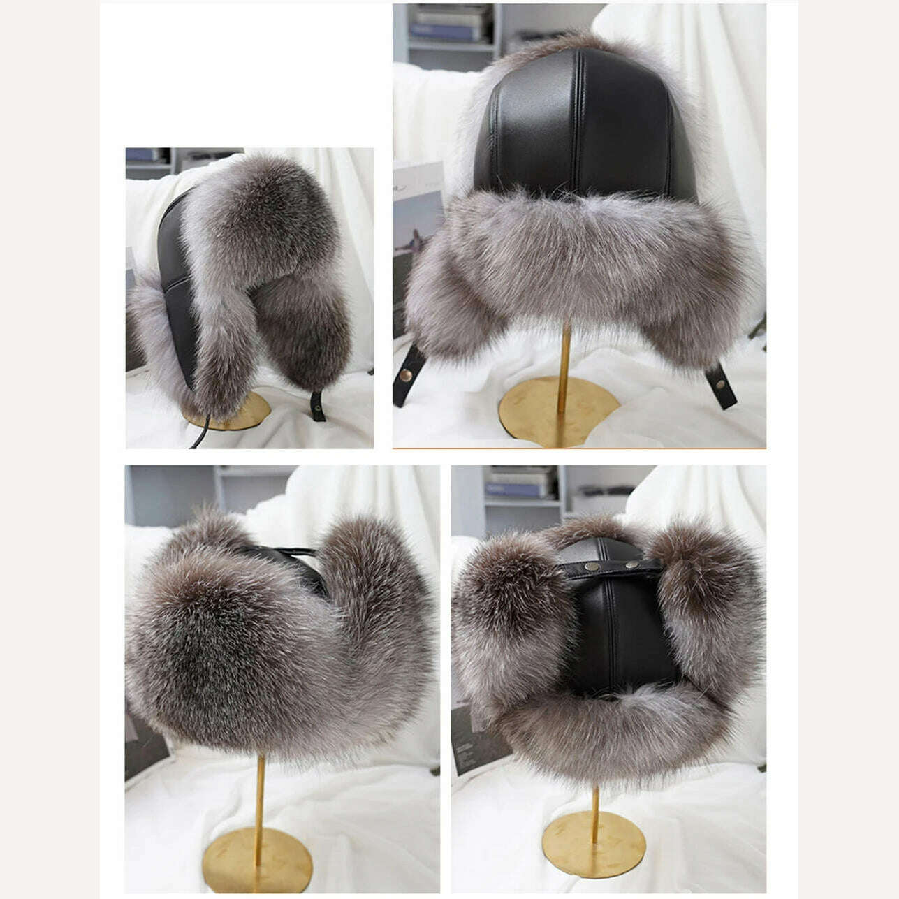 KIMLUD, 2023 Winter Men's 100% Real Silver Fox Fur Bomber Hat Raccoon Fur Ushanka Cap Trapper Russian Man Ski Hats Caps Real Leather Hat, KIMLUD Womens Clothes