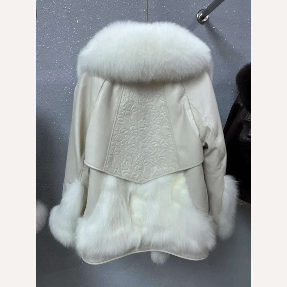 2023 Winter Women Real Natural Fox Fur Coat Geniune Sheepskin Leather Goose Down Jacket Luxury Thick Warm Female Coat Outwear - KIMLUD