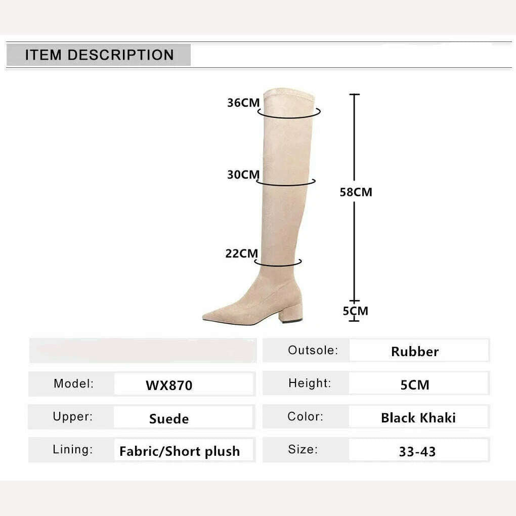 KIMLUD, 2023Sexy High heels Over The Knee Boots Women Stretch Thigh High Boots Ladies Autumn Winter Kid suede Thick Heel Long Boots Shoe, KIMLUD Womens Clothes