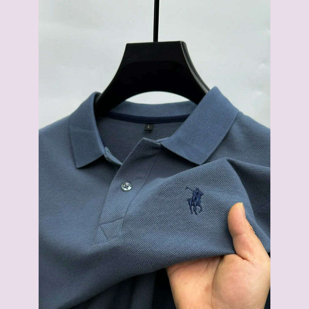 KIMLUD, 2024 High end brand 100% pure cotton short sleeve POLO shirt for men summer new fashion exquisite pony embroidery casual T-shirt, Blue / L, KIMLUD APPAREL - Womens Clothes