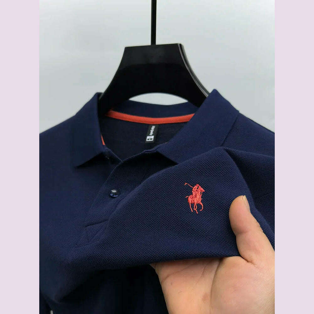 KIMLUD, 2024 High end brand 100% pure cotton short sleeve POLO shirt for men summer new fashion exquisite pony embroidery casual T-shirt, Navy Blue / XXL, KIMLUD APPAREL - Womens Clothes