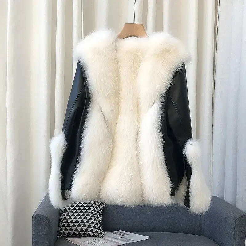 KIMLUD, 2024 High-End Womens Whole Hide Imitation Fox Fur Fur Coat Winter Short Fur One Warm Jacket Fashion Female Cold Parka Fur Coats, KIMLUD Womens Clothes