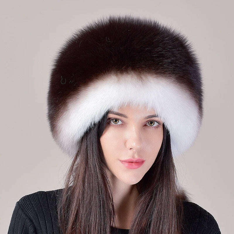 2024 Hot Sale Winter Women Fox Fur Hat Fluffy Soviet Female Outdoor Warm Cap Snow Fur Hats 5 tails Real Fox Fur Cold Bomber Hats - KIMLUD