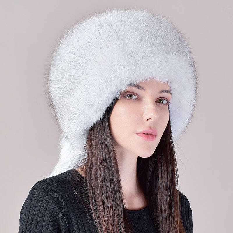 KIMLUD, 2024 Hot Sale Winter Women Fox Fur Hat Fluffy Soviet Female Outdoor Warm Cap Snow Fur Hats 5 tails Real Fox Fur Cold Bomber Hats, natural fox white / Suitable everyone, KIMLUD APPAREL - Womens Clothes