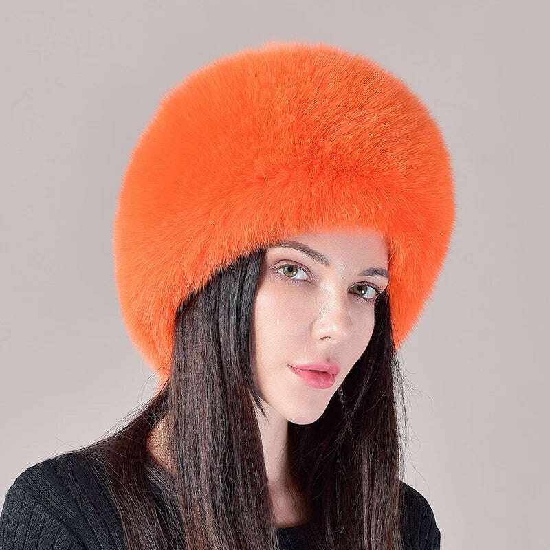 2024 Hot Sale Winter Women Fox Fur Hat Fluffy Soviet Female Outdoor Warm Cap Snow Fur Hats 5 tails Real Fox Fur Cold Bomber Hats - KIMLUD