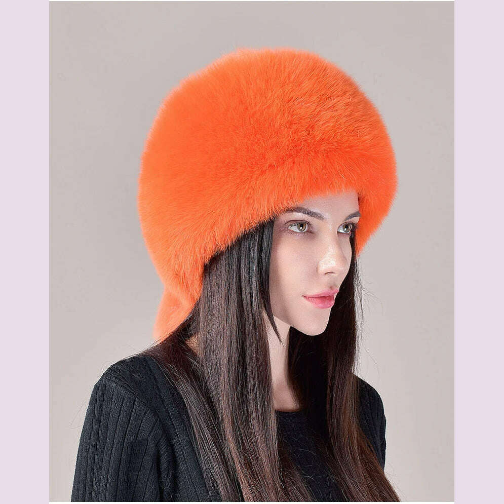 2024 Hot Sale Winter Women Fox Fur Hat Fluffy Soviet Female Outdoor Warm Cap Snow Fur Hats 5 tails Real Fox Fur Cold Bomber Hats - KIMLUD