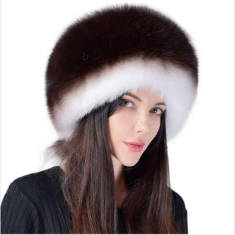 2024 Hot Sale Winter Women Fox Fur Hat Fluffy Soviet Female Outdoor Warm Cap Snow Fur Hats 5 tails Real Fox Fur Cold Bomber Hats - KIMLUD