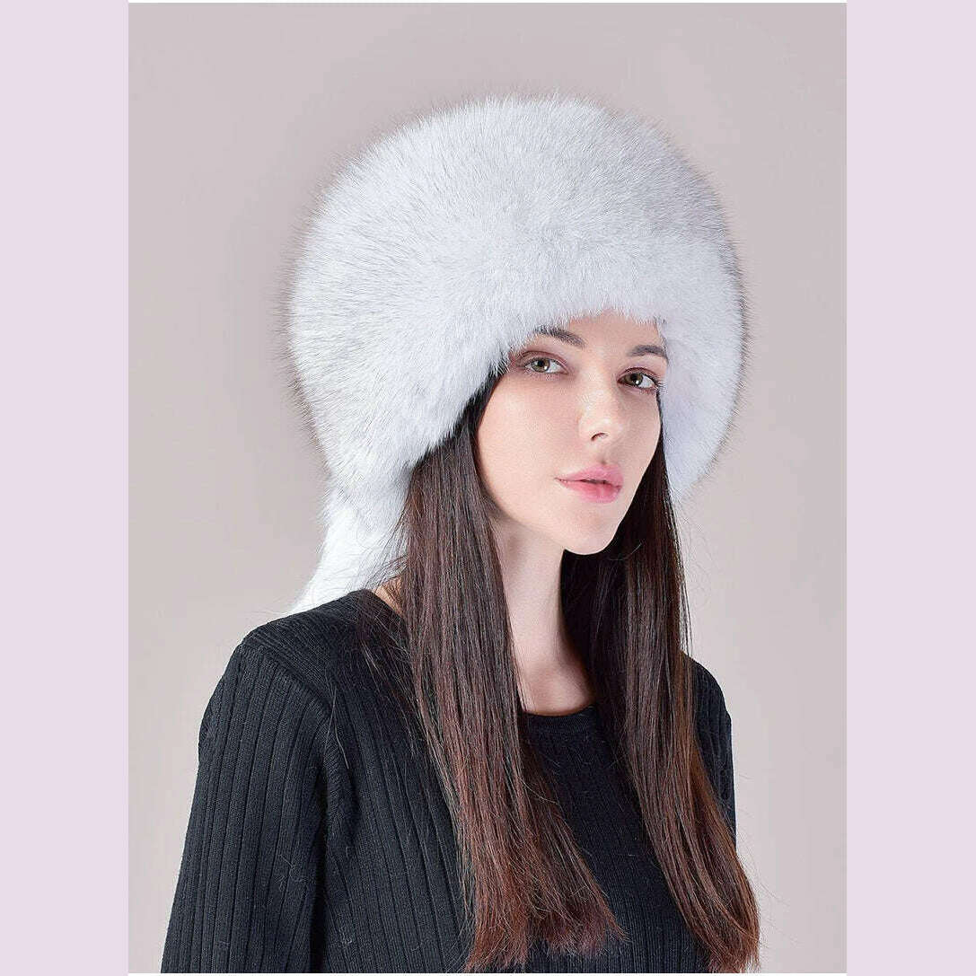 KIMLUD, 2024 Hot Sale Winter Women Fox Fur Hat Fluffy Soviet Female Outdoor Warm Cap Snow Fur Hats 5 tails Real Fox Fur Cold Bomber Hats, KIMLUD Womens Clothes