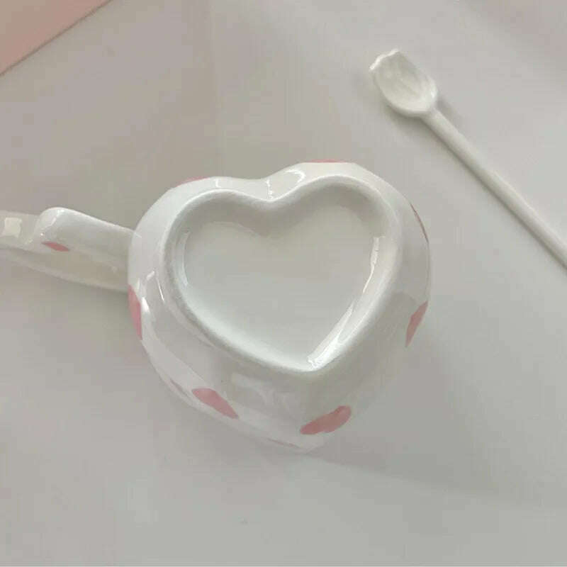 KIMLUD, 2024 INS Coffee Cup Heart Mug Creative Heart Cup Ceramic Milk Cup Porcelain Coffee Cups Wholesale Tableware Valentine's Gift, KIMLUD Womens Clothes