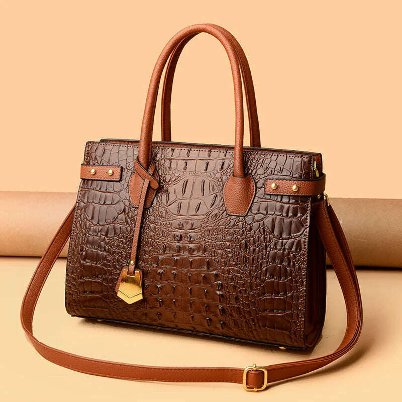 KIMLUD, 2024 Luxury Leather Handbag For Women New Ladies Crocodile Pattern Shoulder Crossbody Bag Large Capacity Shopper Casual Tote Sac, KIMLUD Womens Clothes
