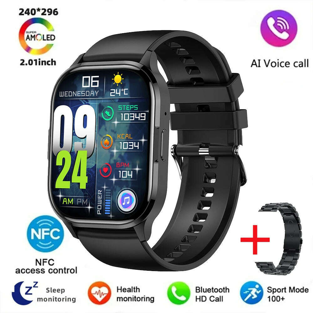 KIMLUD, 2024 New 2.01-inch Men's and Women's Bluetooth Call Couple Smart Watch Android Compatible Apple Fitness Sports Electronic Watch, Steel black / United States, KIMLUD APPAREL - Womens Clothes