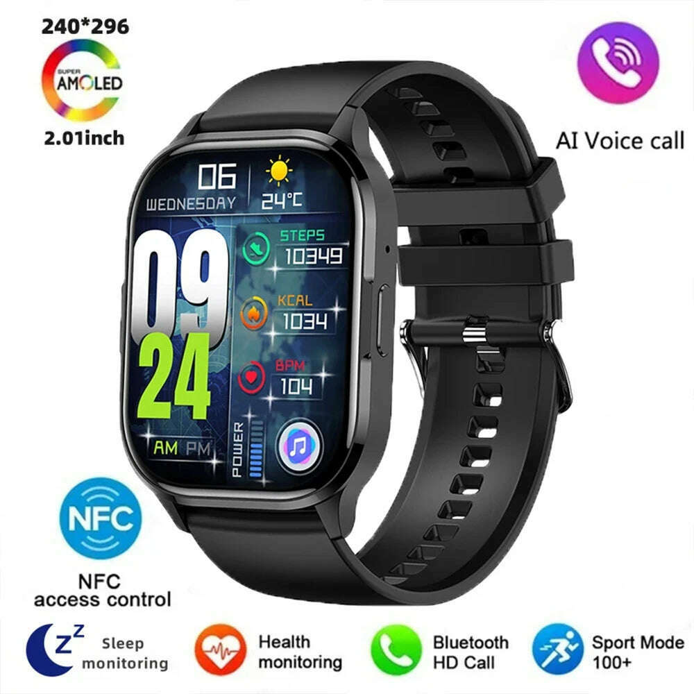 KIMLUD, 2024 New 2.01-inch Men's and Women's Bluetooth Call Couple Smart Watch Android Compatible Apple Fitness Sports Electronic Watch, Black / GERMANY, KIMLUD APPAREL - Womens Clothes