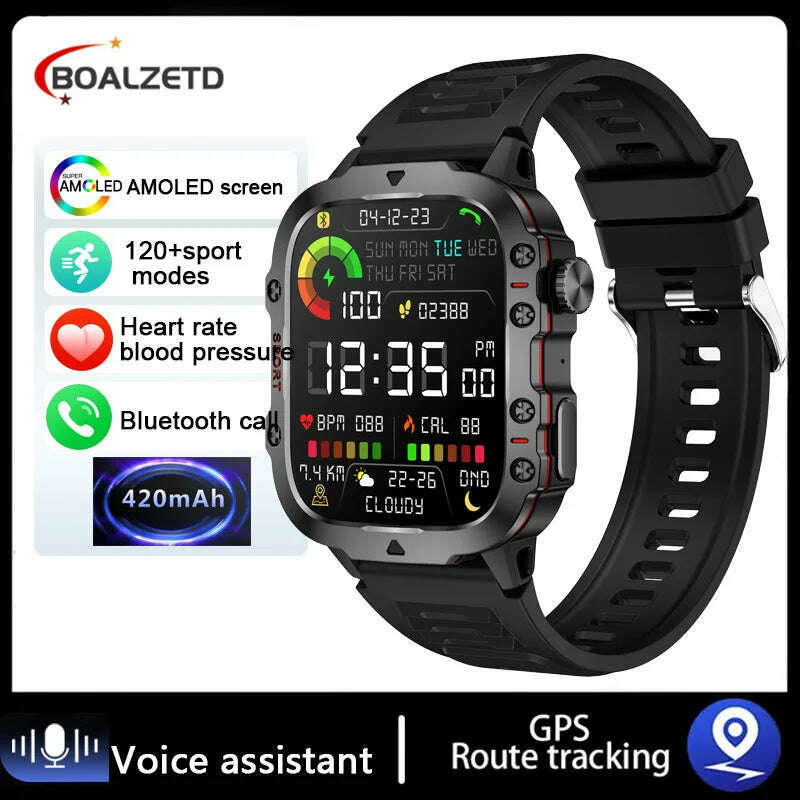 KIMLUD, 2024 New Bluetooth Call Smartwatch Men's Rugged Military Sports Heart Rate 3ATM Waterproof Outdoor Smart Watches For Android IOS, Silicone black / 3ATM Waterproof, KIMLUD Womens Clothes