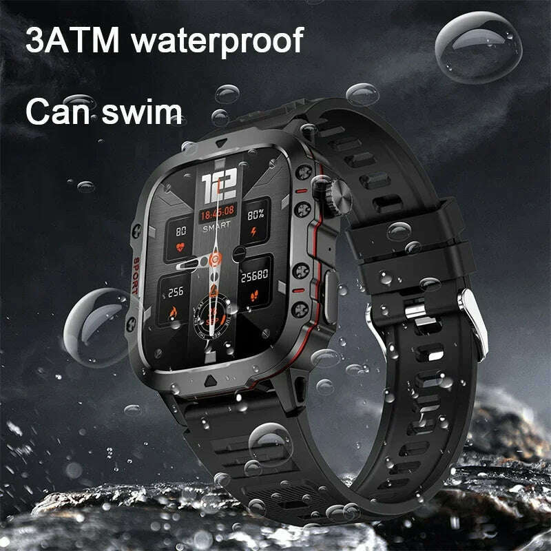 2024 New Bluetooth Call Smartwatch Men's Rugged Military Sports Heart Rate 3ATM Waterproof Outdoor Smart Watches For Android IOS - KIMLUD