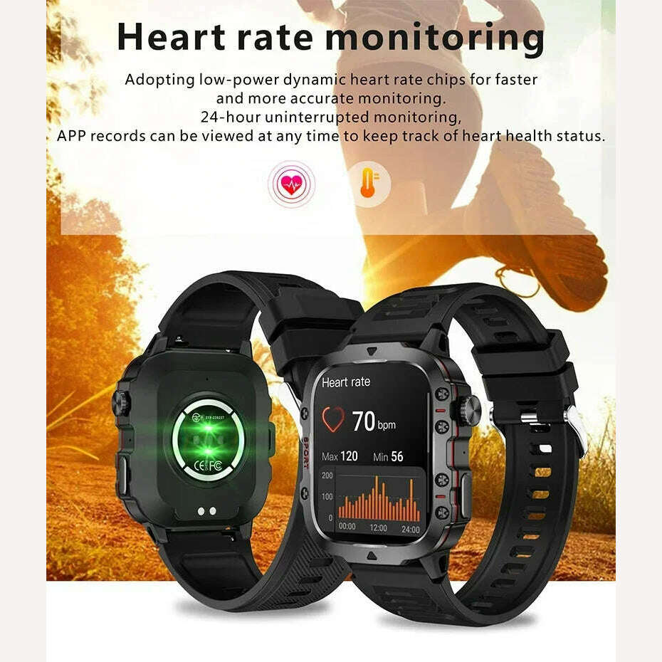 2024 New Bluetooth Call Smartwatch Men's Rugged Military Sports Heart Rate 3ATM Waterproof Outdoor Smart Watches For Android IOS - KIMLUD