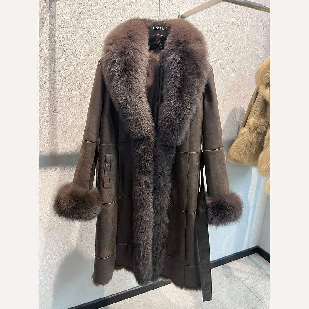 2024 New Fashion Winter Real Fox Fur Collar Coat Women Natural Rabbit Jacket Luxury Outwear Long Thick Warm Female Coat - KIMLUD