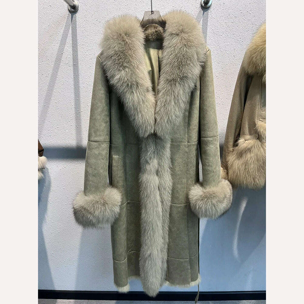 2024 New Fashion Winter Real Fox Fur Collar Coat Women Natural Rabbit Jacket Luxury Outwear Long Thick Warm Female Coat - KIMLUD