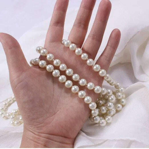 2024 New Fashion Women Jewelry Pearl Bead Necklace Long Sweater Chain Necklace For Women Dress Accessories Gift For Girl Mother - KIMLUD