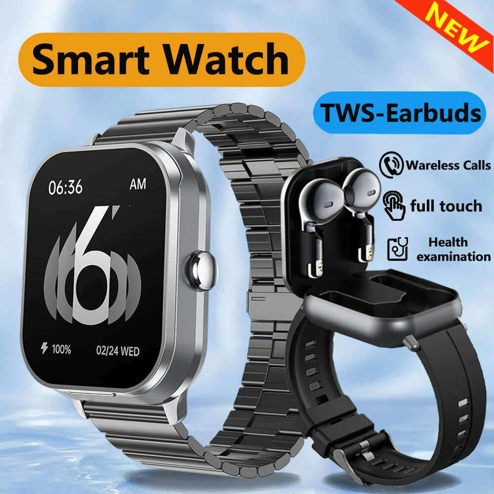 KIMLUD, 2024 NEW Headset Smart Watch TWS Two In One Wireless Bluetooth Dual Headset Call Health Blood Pressure Sport BT Music Smartwatch, KIMLUD Womens Clothes