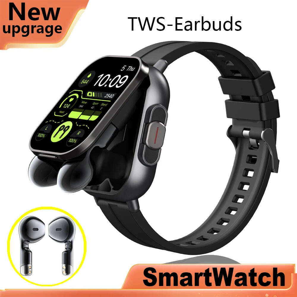 KIMLUD, 2024 NEW Headset Smart Watch TWS Two In One Wireless Bluetooth Dual Headset Call Health Blood Pressure Sport BT Music Smartwatch, Black / BT, KIMLUD APPAREL - Womens Clothes