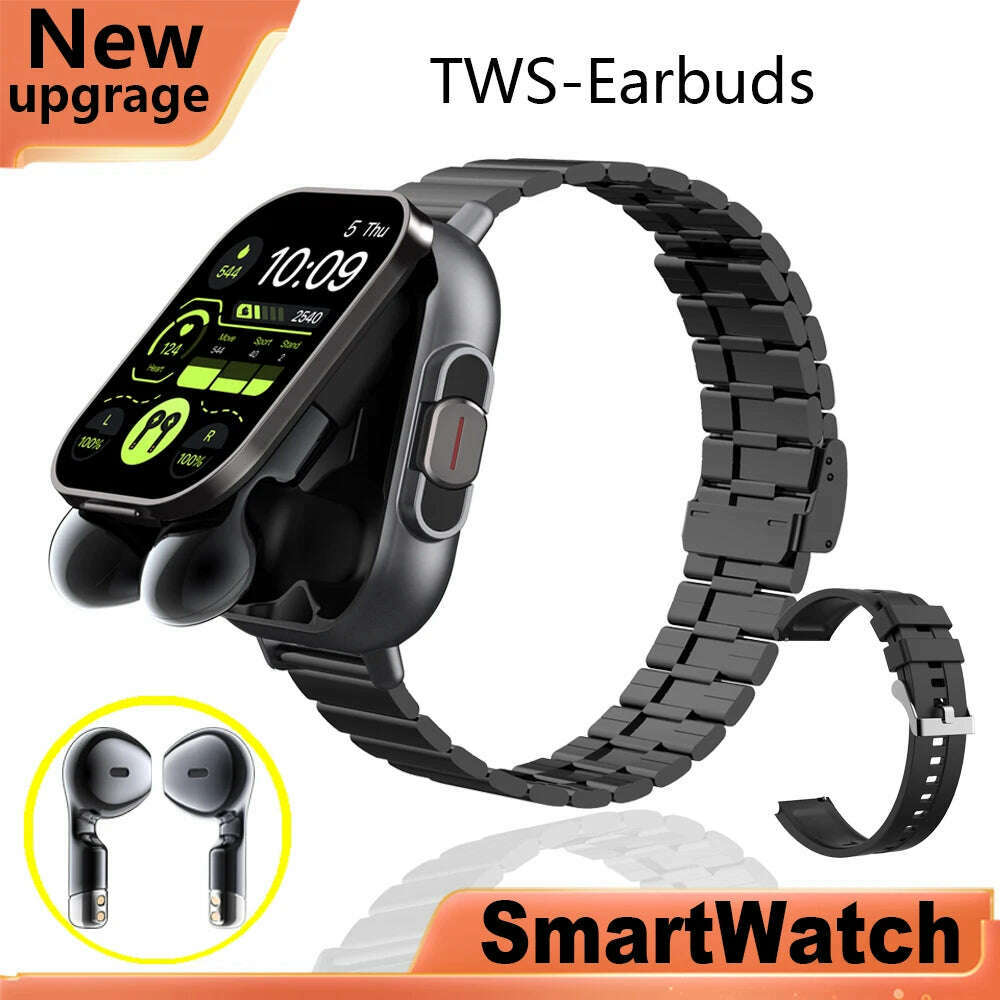 2024 NEW Headset Smart Watch TWS Two In One Wireless Bluetooth Dual Headset Call Health Blood Pressure Sport BT Music Smartwatch - KIMLUD