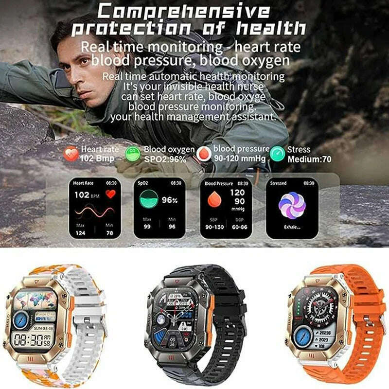 KIMLUD, 2024 New Men's Smart Watch Compass GPS Movement Track Smartwatch 650 mAh Large Battery Durable Military Smart Watches for Men, KIMLUD Womens Clothes