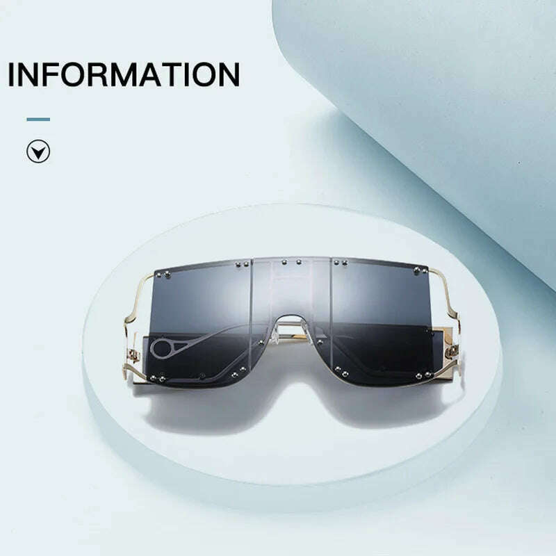 KIMLUD, 2024 New Metal Rivet Big Frame Oversized Square Sunglasses Women Luxury Brand Gradient Mirror Shades Retro Flat Top Sun Glasses, KIMLUD Womens Clothes