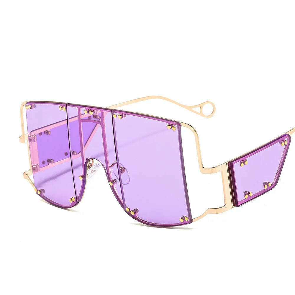 KIMLUD, 2024 New Metal Rivet Big Frame Oversized Square Sunglasses Women Luxury Brand Gradient Mirror Shades Retro Flat Top Sun Glasses, 11 / Other, KIMLUD APPAREL - Womens Clothes