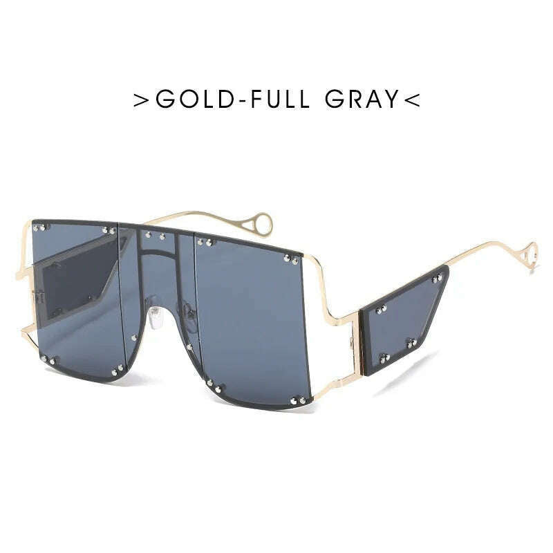 KIMLUD, 2024 New Metal Rivet Big Frame Oversized Square Sunglasses Women Luxury Brand Gradient Mirror Shades Retro Flat Top Sun Glasses, 1 / Other, KIMLUD APPAREL - Womens Clothes