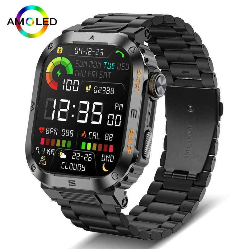 KIMLUD, 2024 NEW Outdoor Military Smart Watch 2.01 Men Bluetooth Call Smartwatch For Android IOS IP68 Waterproof Sports Fitness Watches, KIMLUD Womens Clothes