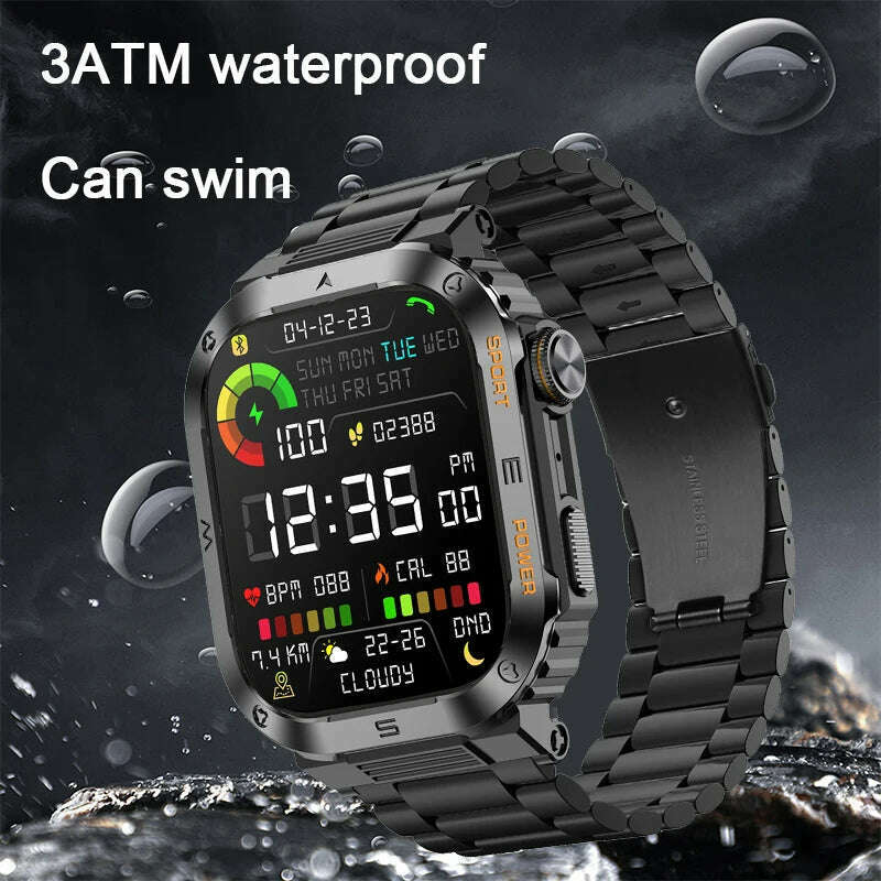 2024 NEW Outdoor Military Smart Watch 2.01 Men Bluetooth Call Smartwatch For Android IOS IP68 Waterproof Sports Fitness Watches - KIMLUD